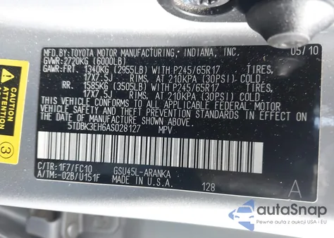 2010 Toyota Highlander from USA, damaged, VIN 5TDBK3EH6AS028127